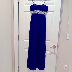 JS Boutique Floor Length Strapless Beaded Prom Dress Royal Blue Size 2